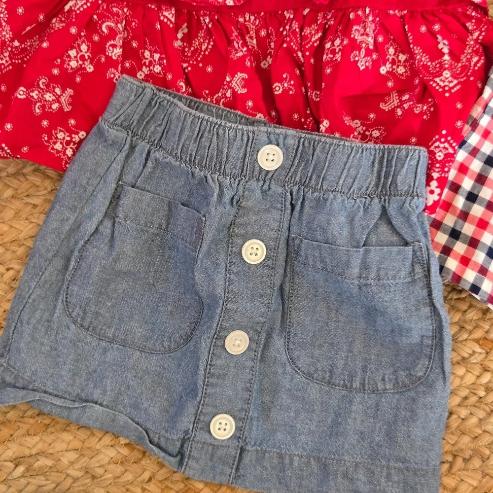 Oskosh Carters Red Floral & Plaid Sleeveless Top with Denim Button Skirt Set 2T